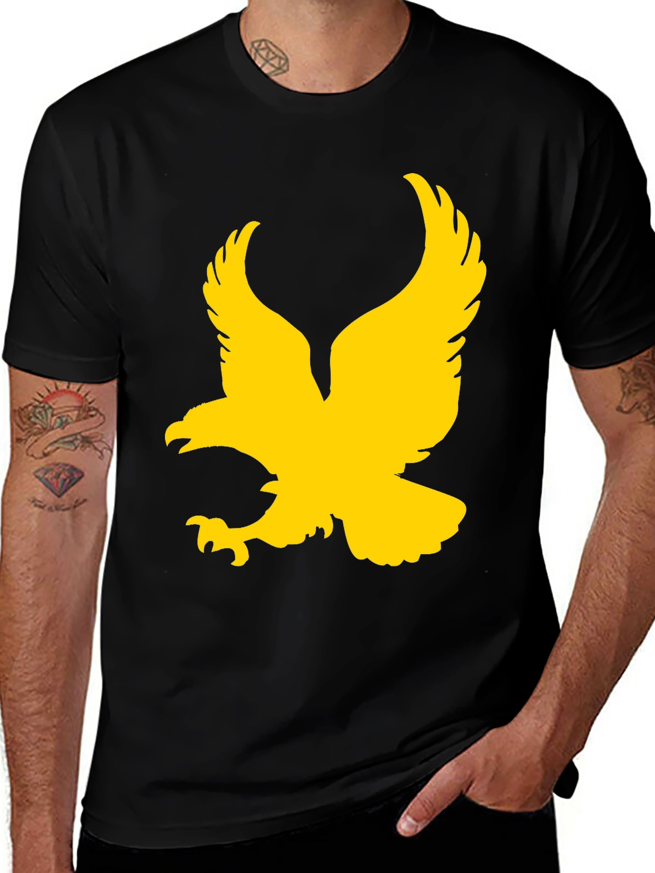 Variant 24 of Black T-Shirt with Bold Yellow Eagle Graphic