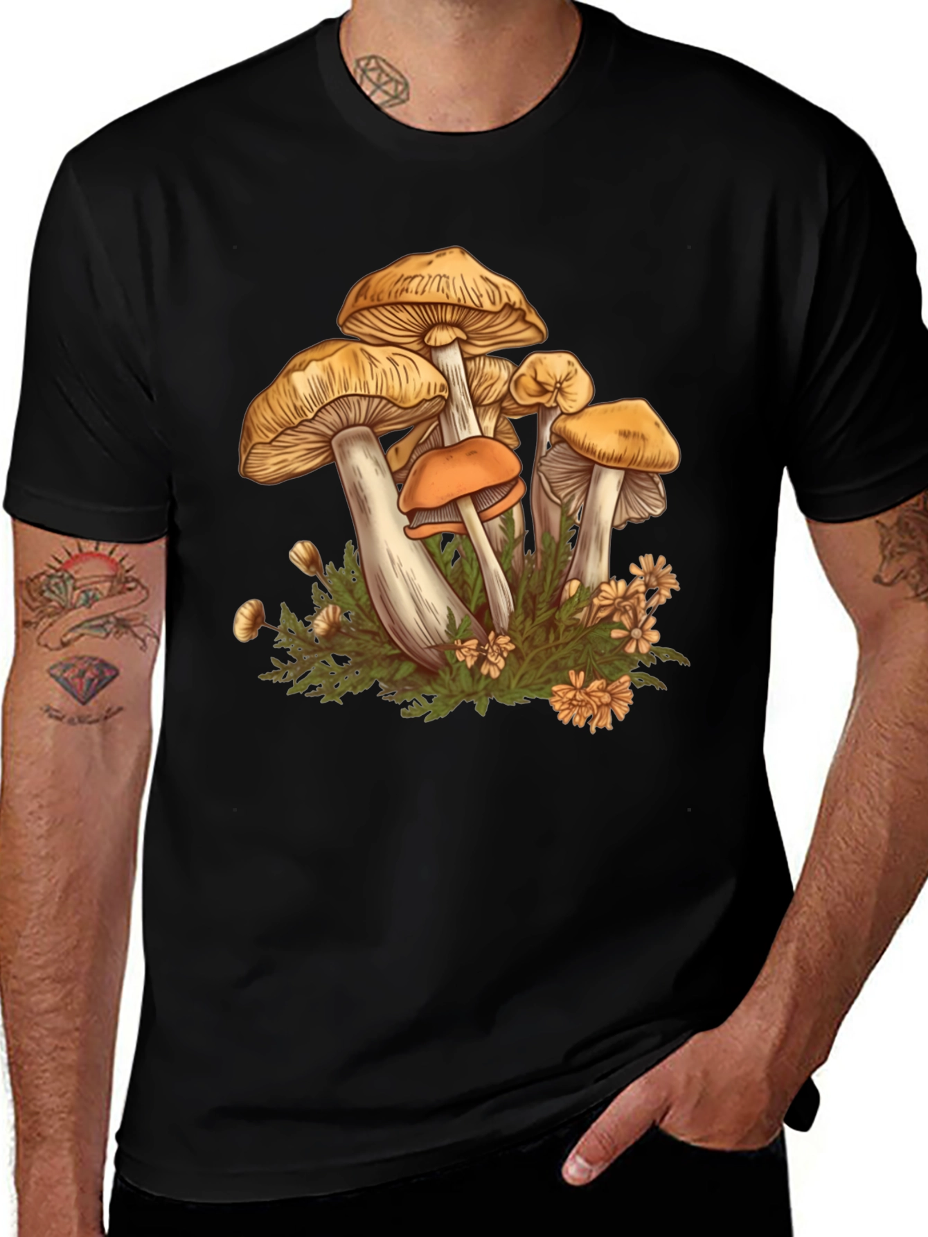Variant 15 of Mushroom Print Black Graphic Tee