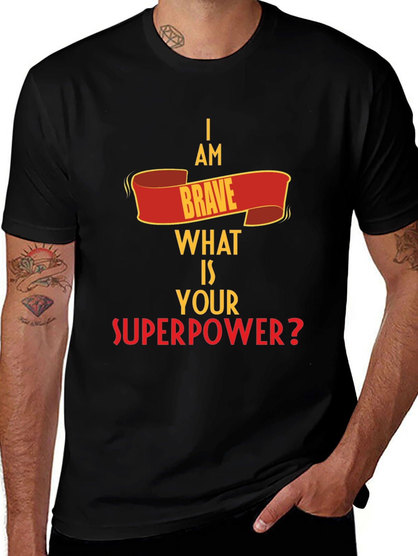 Variant 26 of Brave Superpower Graphic Tee - Black Cotton Casual Shirt