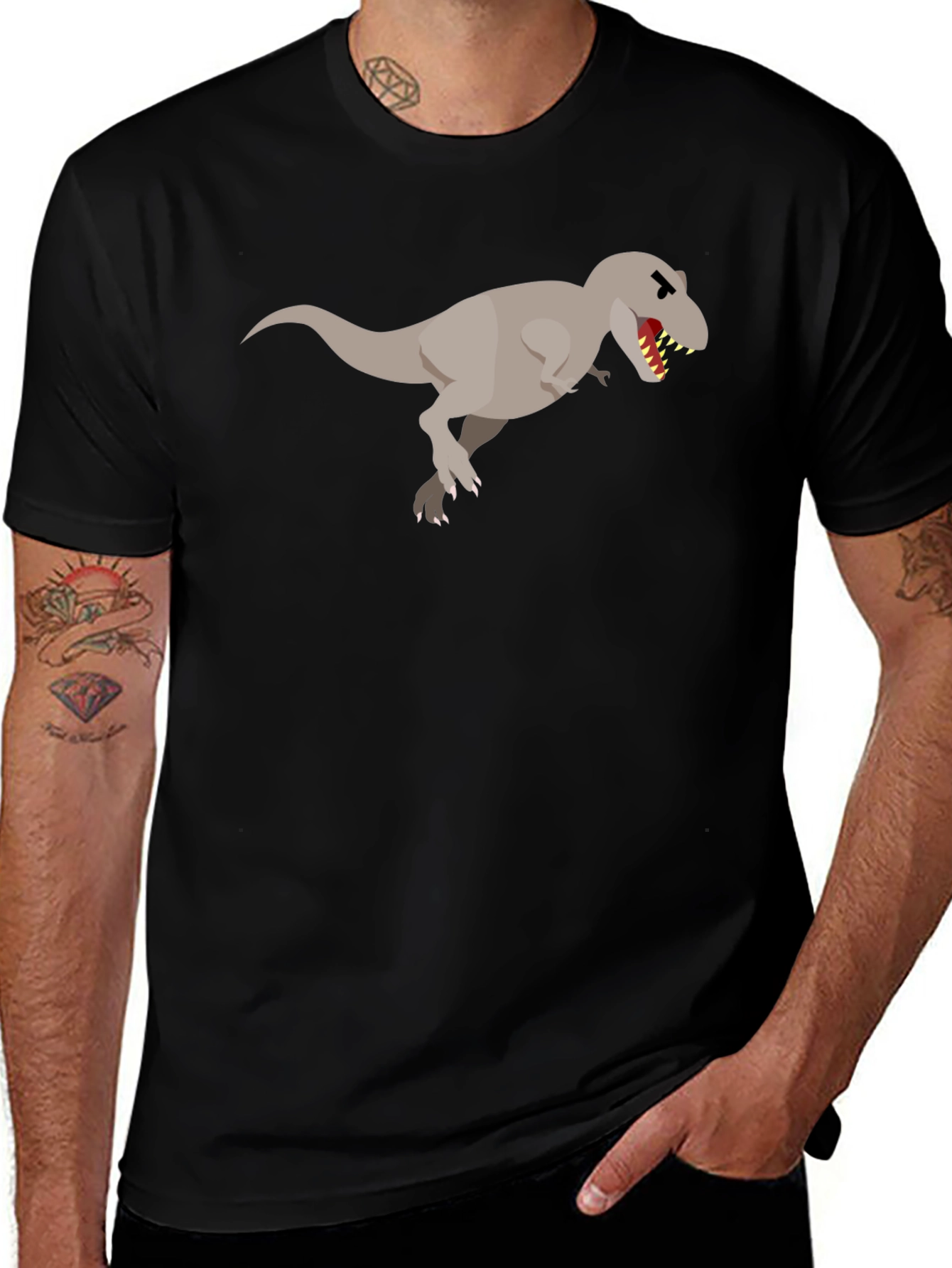 Variant 23 of Dinosaur Graphic Tee - Black Cotton T-Shirt