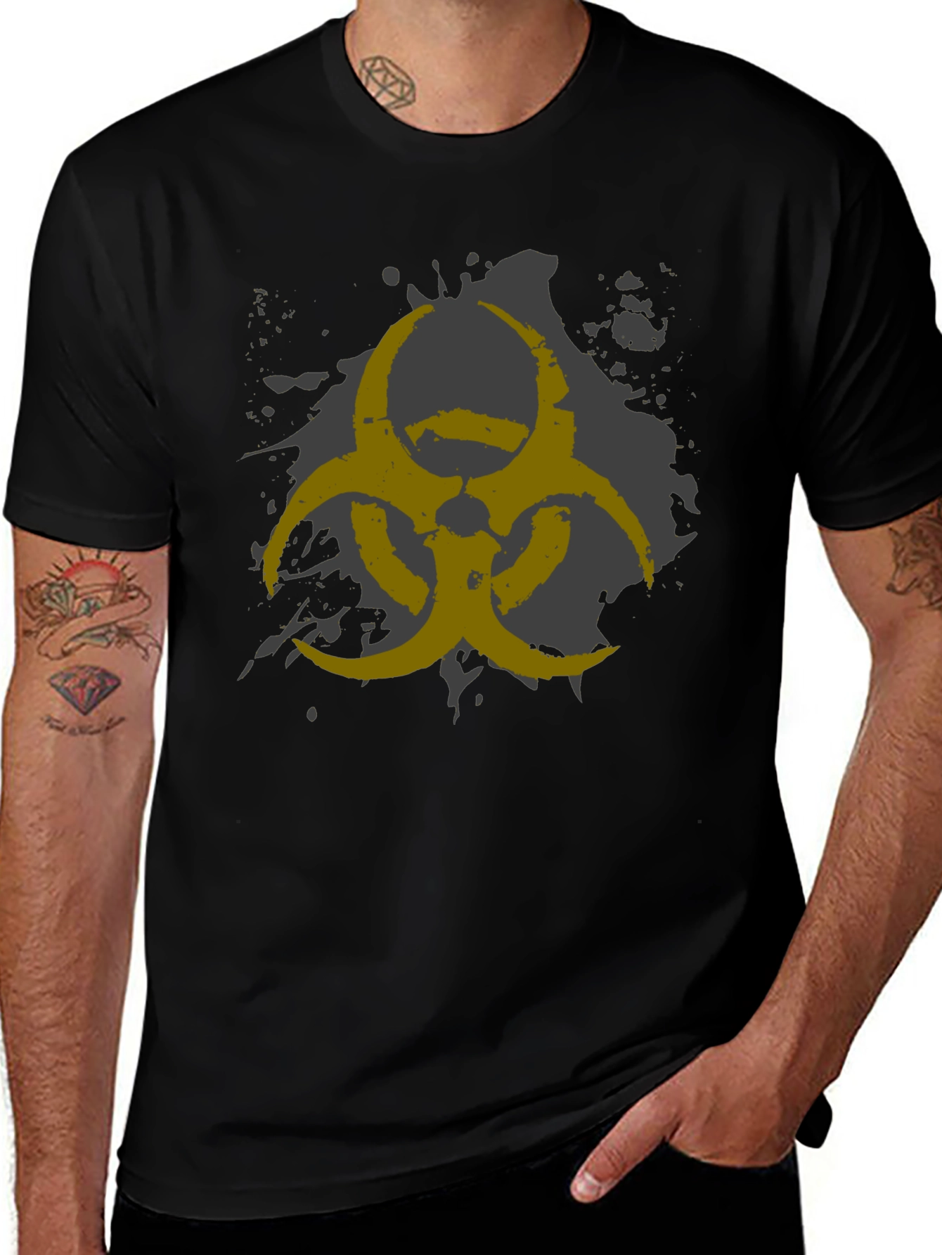 Variant 15 of Biohazard Symbol Graphic Print Men's Black T-Shirt