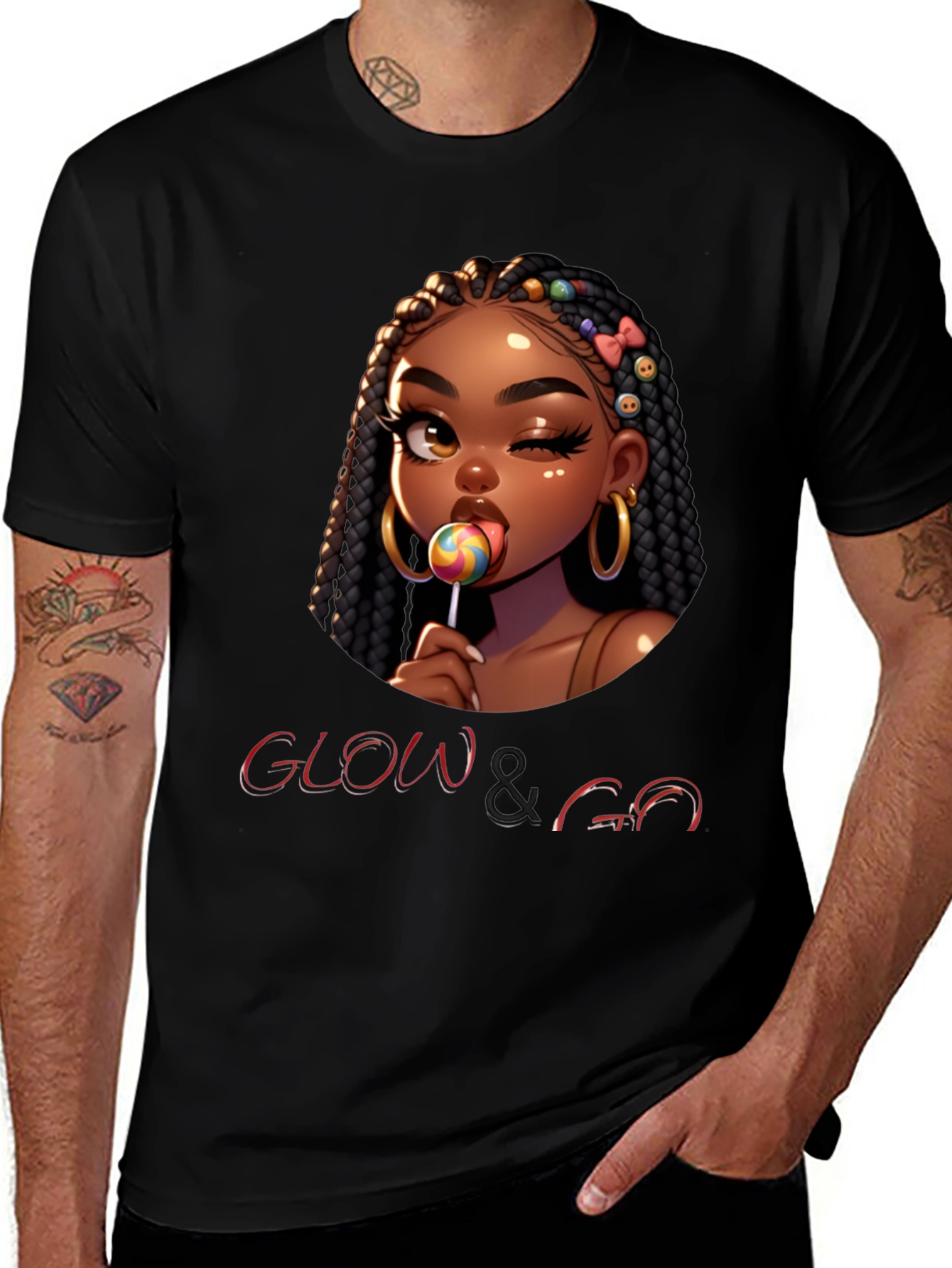 Variant 14 of Glow & Go Graphic Tee - Trendy Cartoon Girl Lollipop Shirt