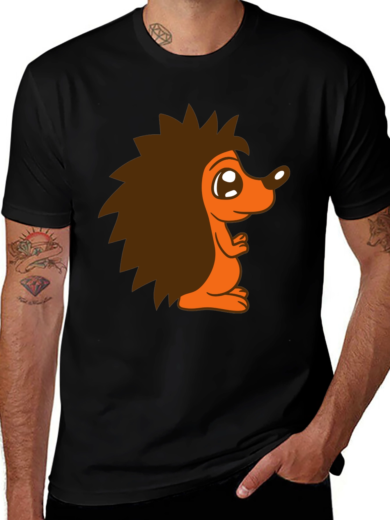 Variant 21 of Cute Hedgehog Graphic T-Shirt - Black Cotton Tee