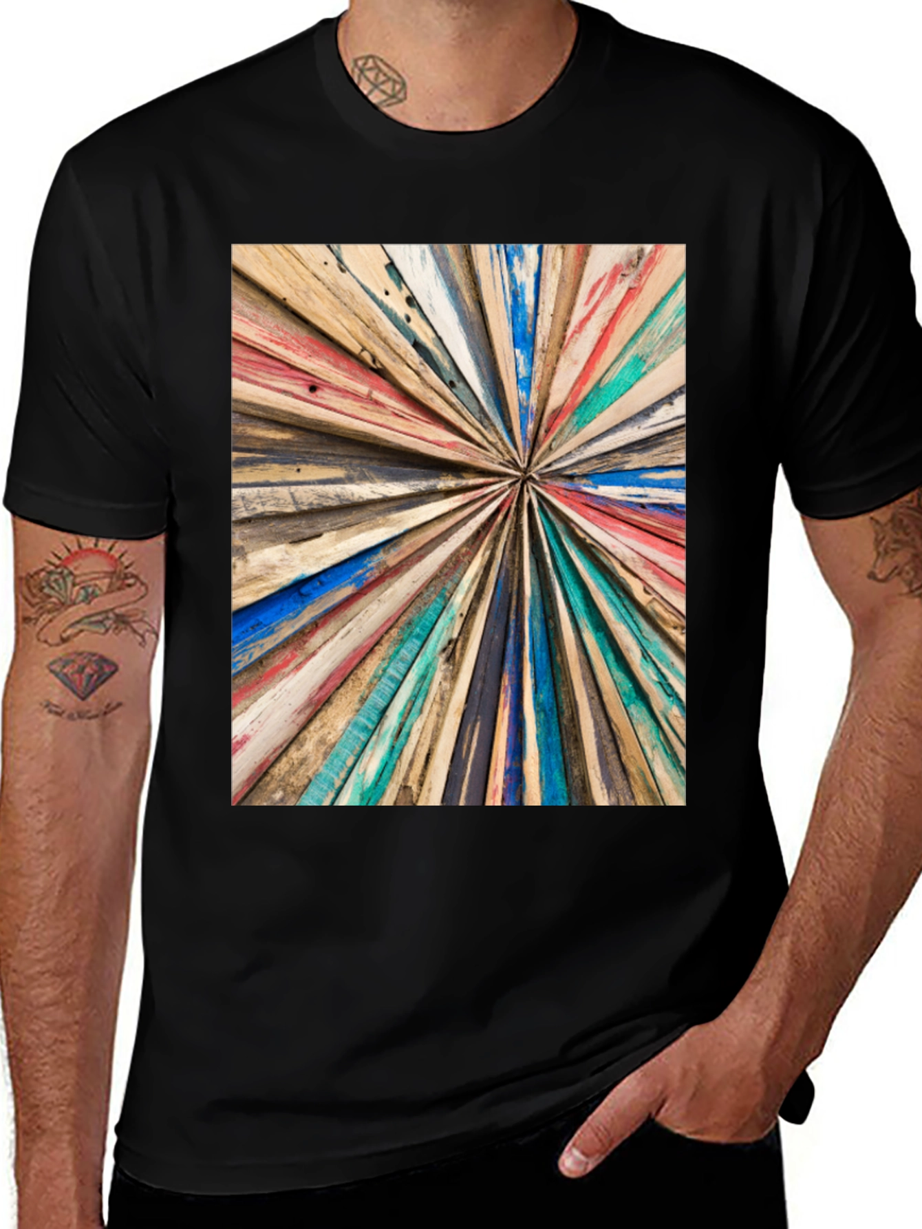 Variant 2 of Abstract Wooden Spokes Graphic Tee - Modern Casual Style