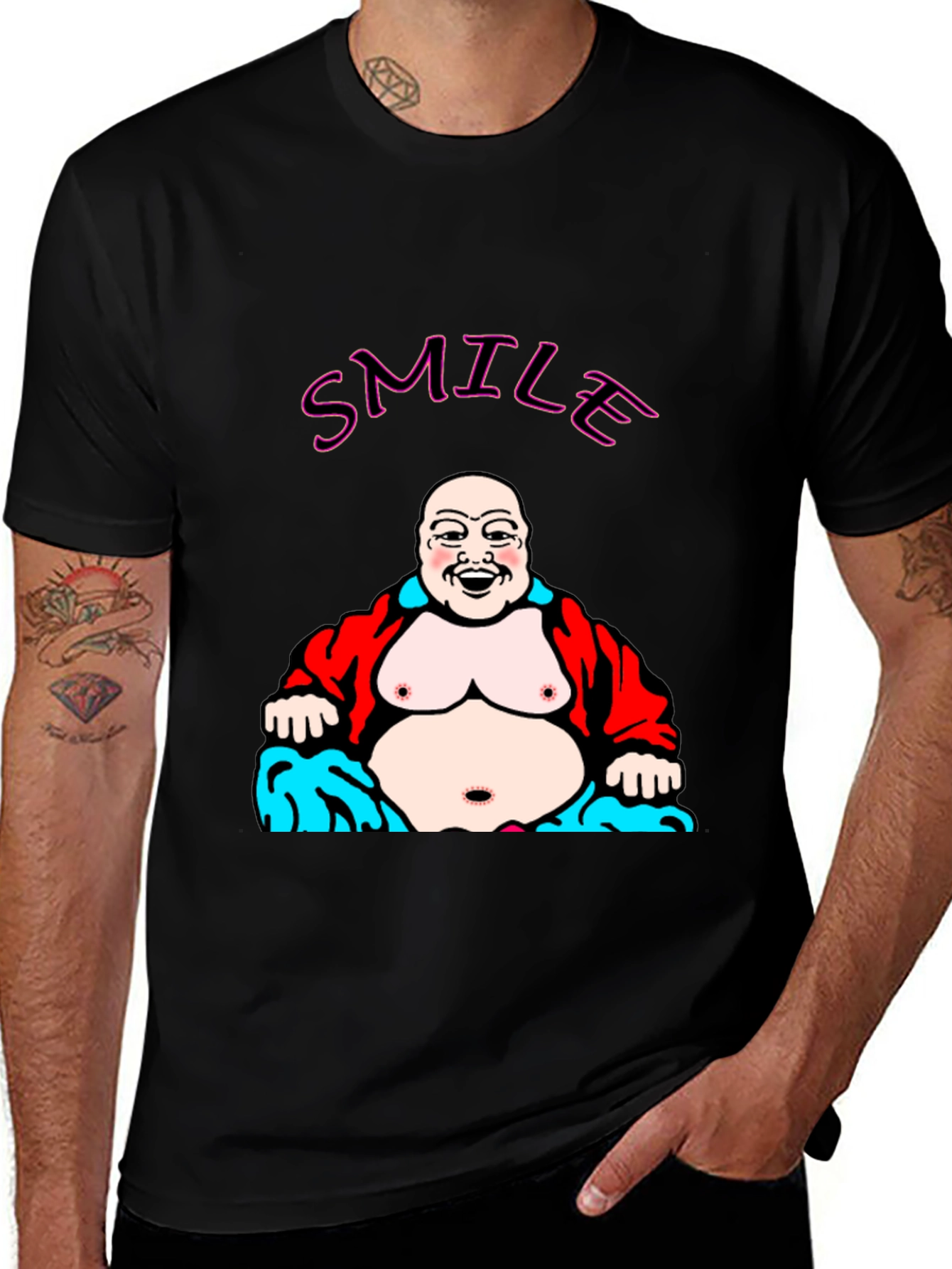 Variant 18 of Smile Buddha Graphic Black T-Shirt