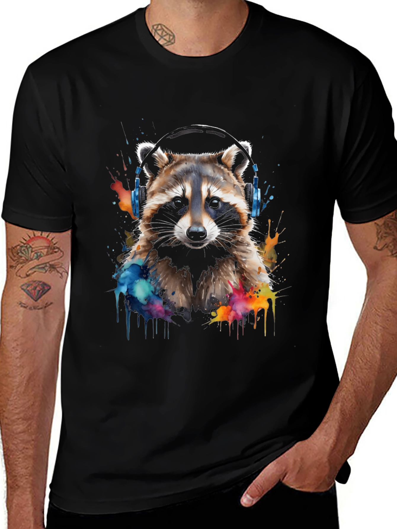 Variant 5 of Raccoon Headphone Graphic Tee