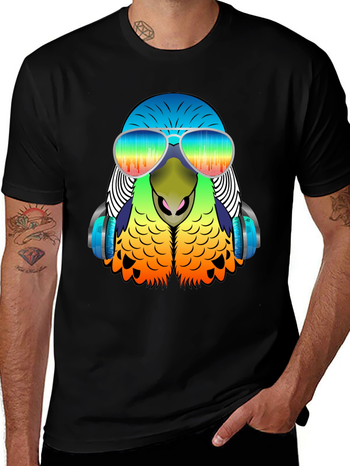 Variant 12 of Parrot DJ Graphic Tee - Cool Bird with Headphones & Shades