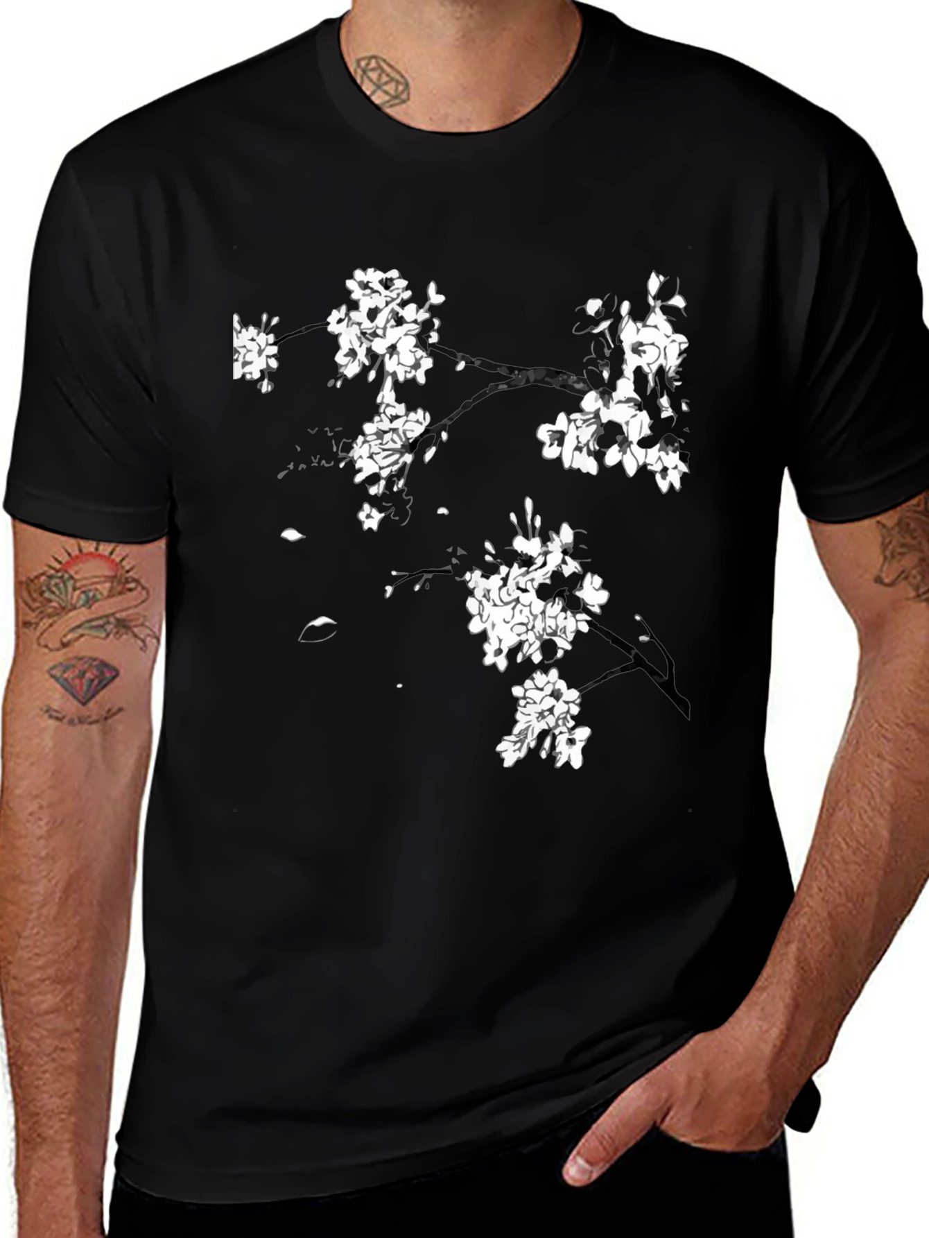 Variant 7 of Black T-Shirt with Cherry Blossom Design