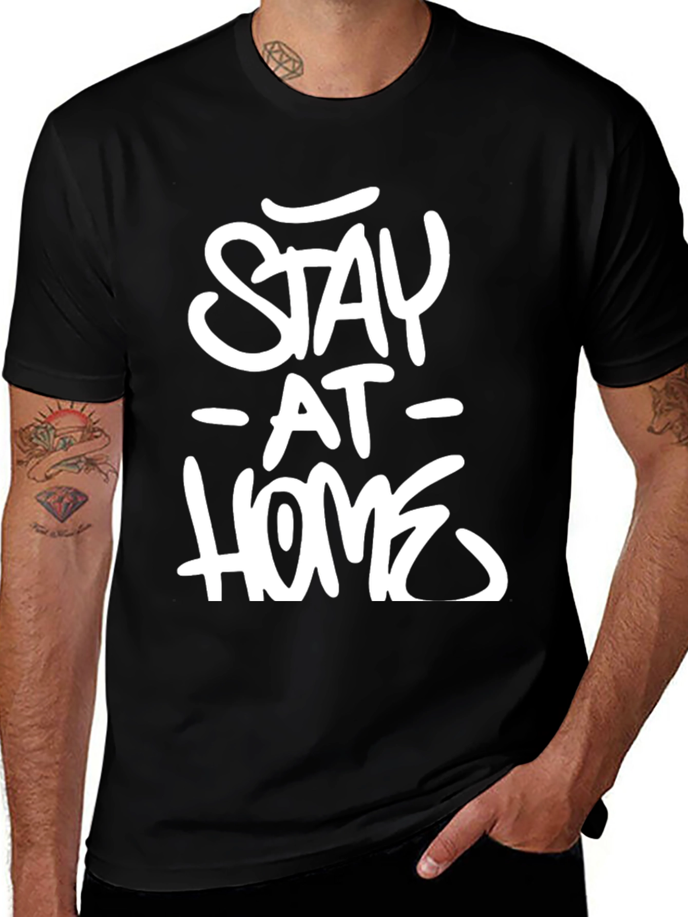 Variant 20 of Stay At Home Graphic Tee - Black Cotton Casual Shirt