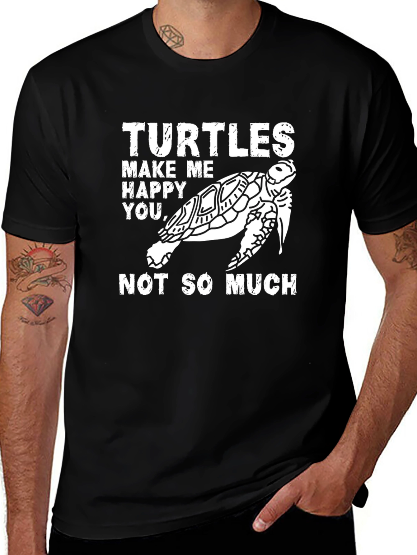 Variant 23 of Turtle Graphic Print Crew Neck T-Shirt - Black