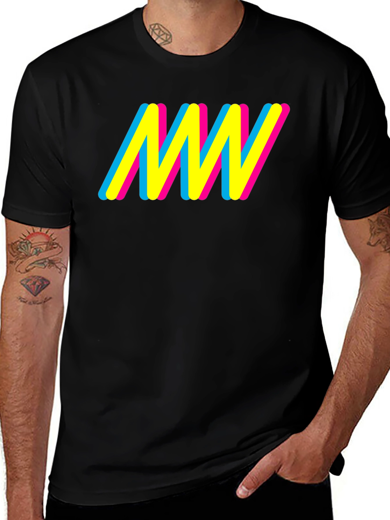 Variant 6 of Modern Graphic Print Crew Neck Tee - Black