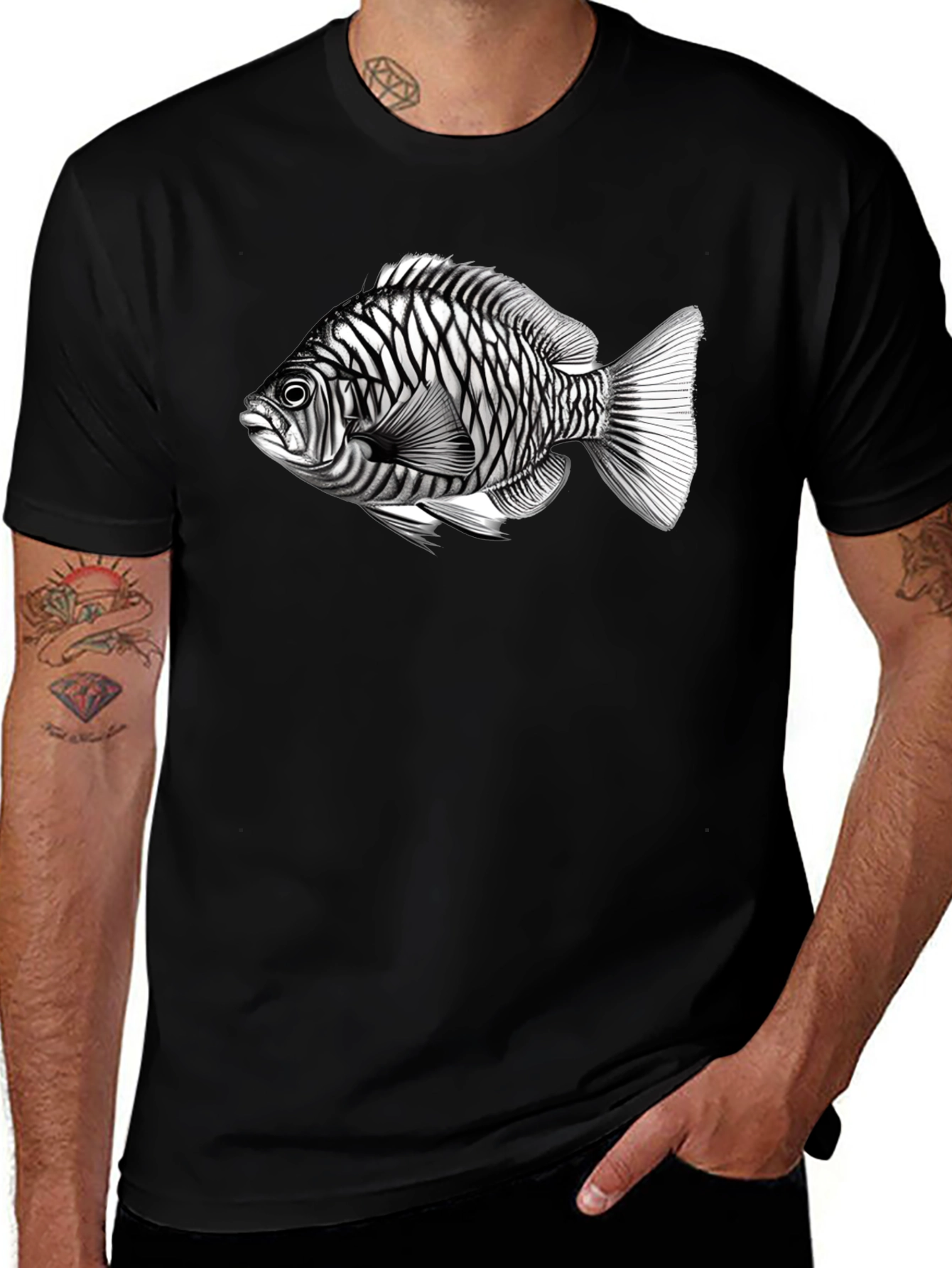 Variant 14 of Fish Graphic Black T-Shirt - Unique Design