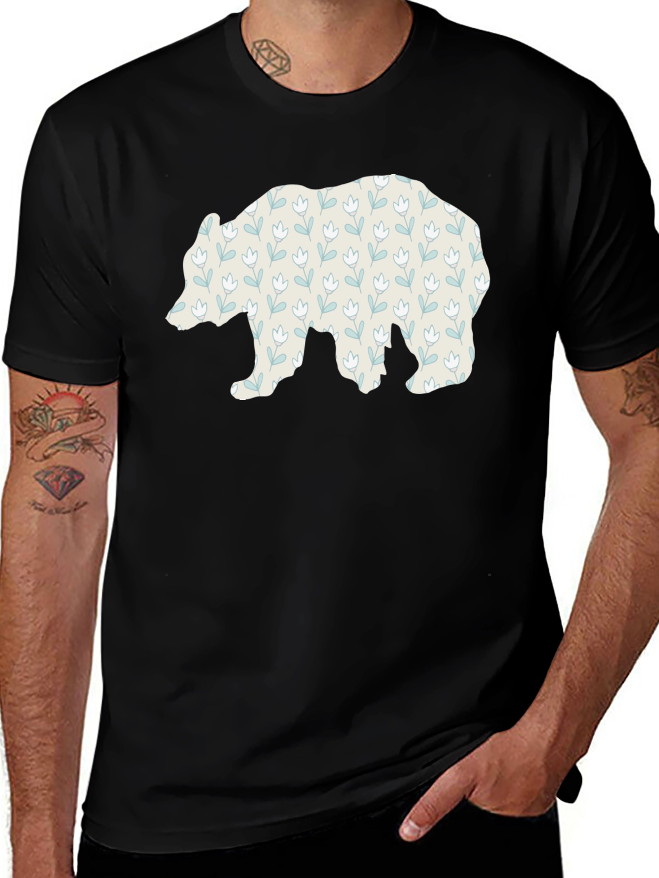 Variant 20 of Floral Bear Graphic Tee - Black