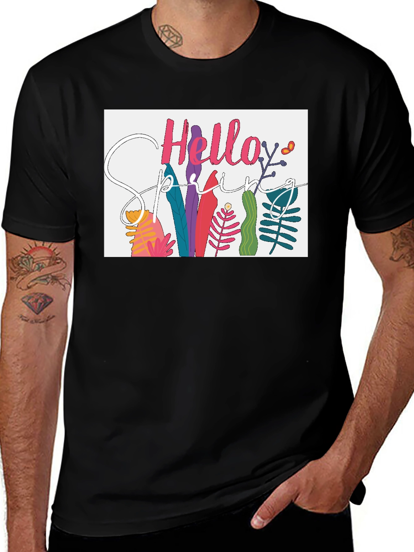 Variant 8 of Hello Spring Graphic Tee - Men's Black T-Shirt