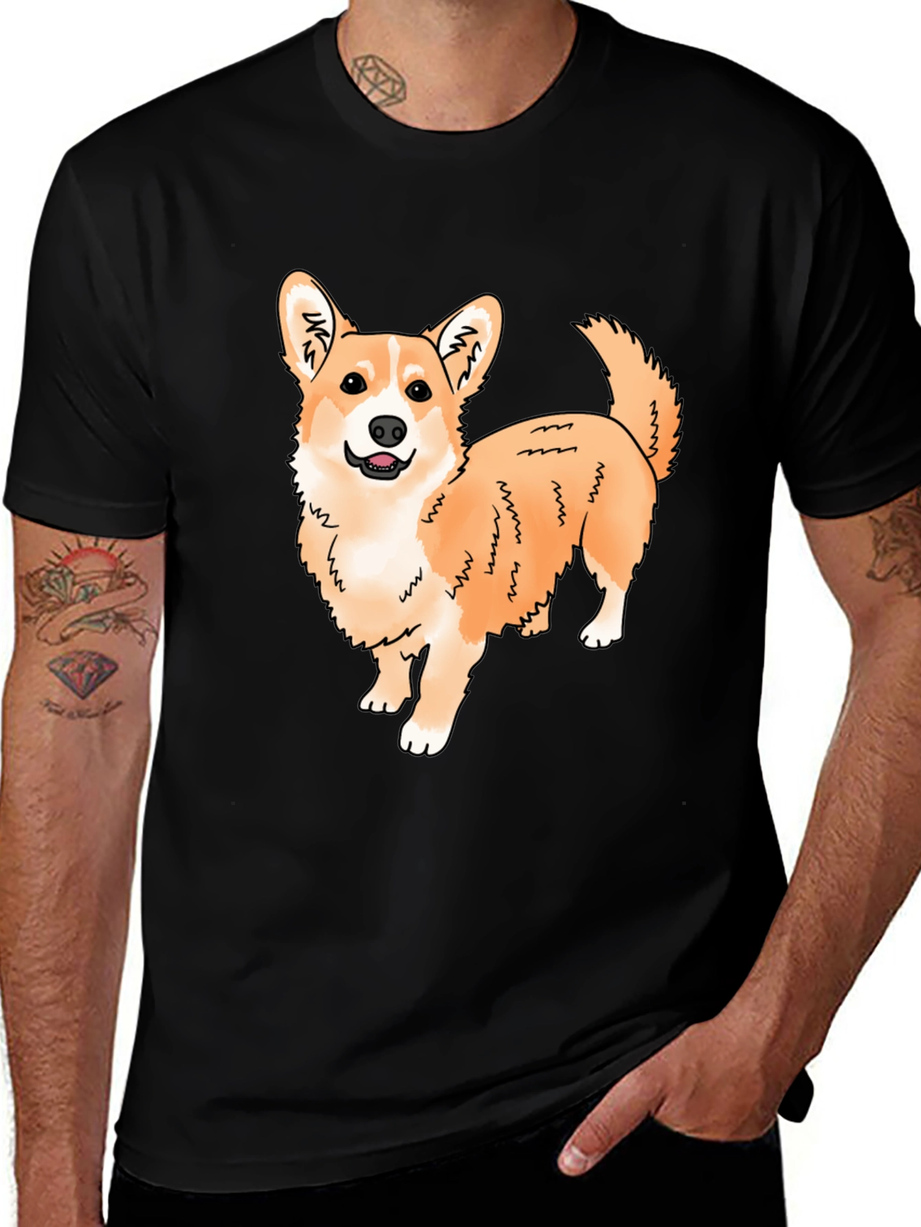 Variant 2 of Corgi Dog Graphic Print Black T-Shirt