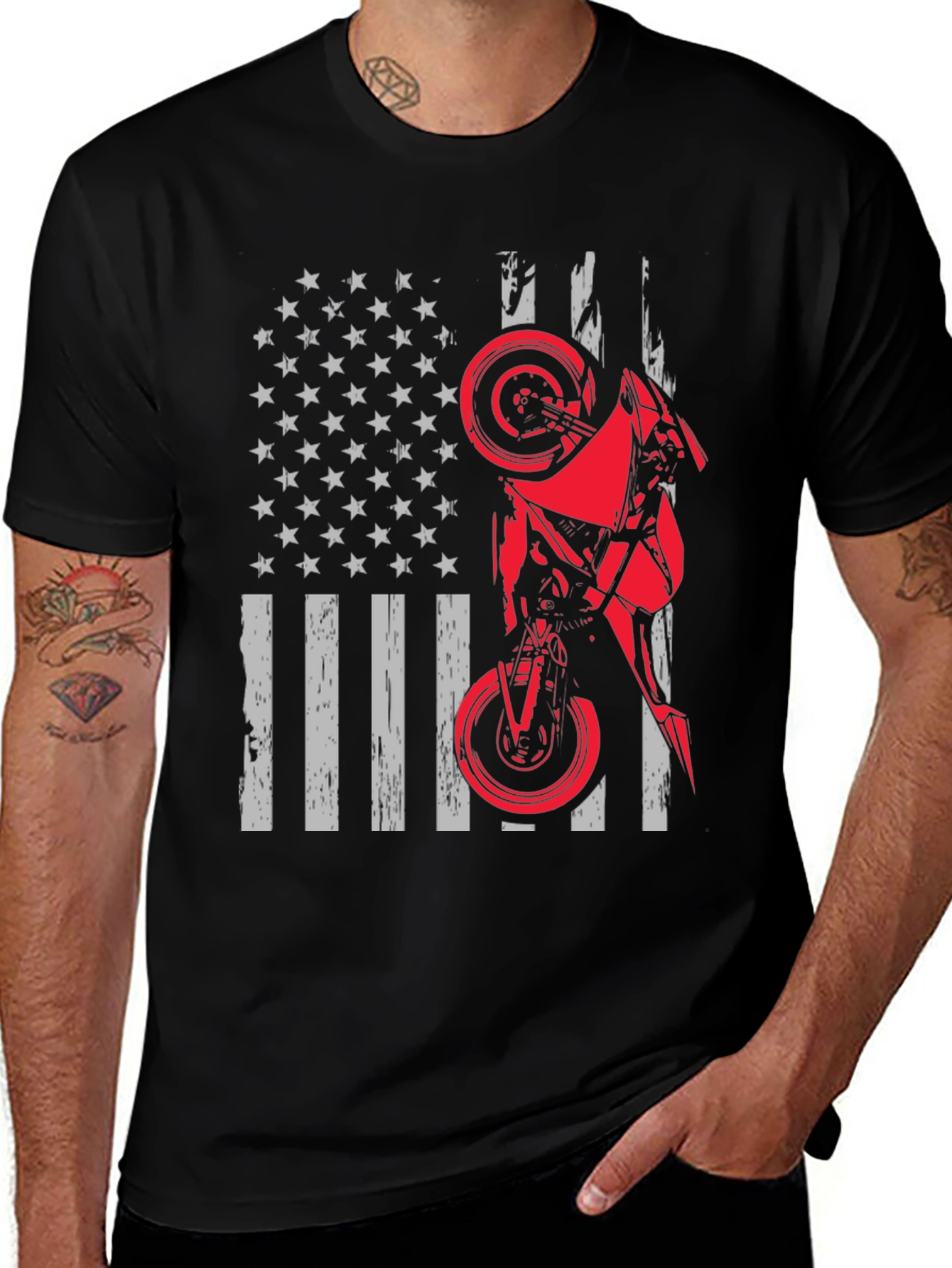 Variant 4 of Motorcycle USA Flag Graphic T-Shirt