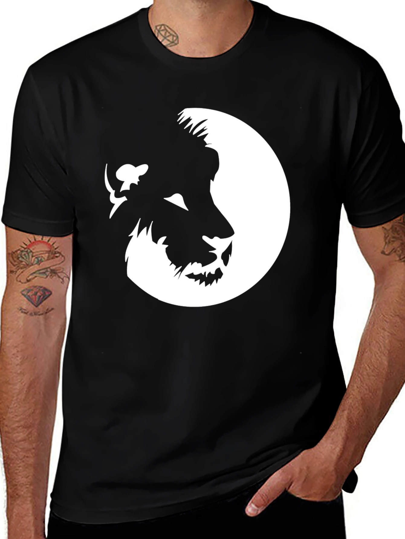 Variant 9 of Lion Face Graphic Black T-Shirt