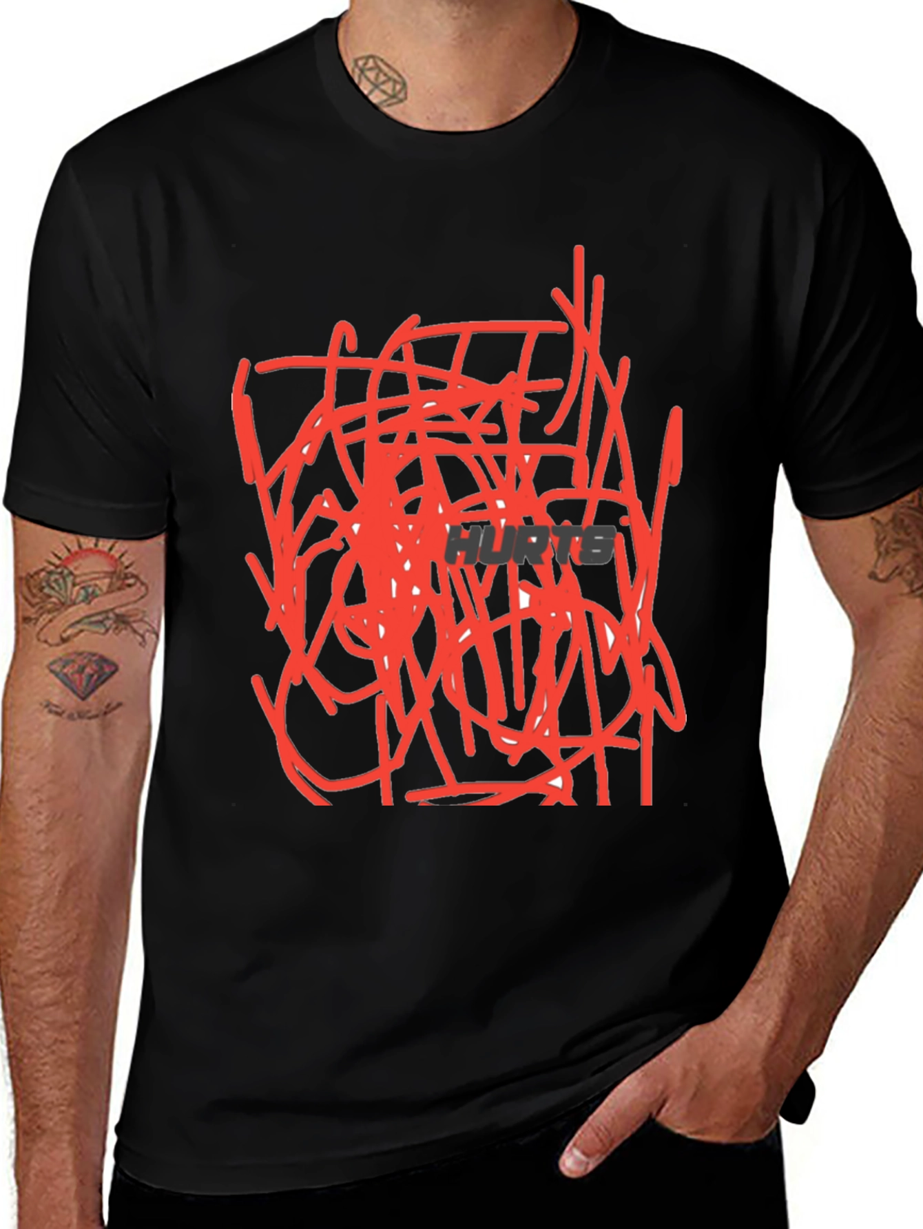 Variant 11 of Abstract Red Scribble Design Black Cotton T-Shirt