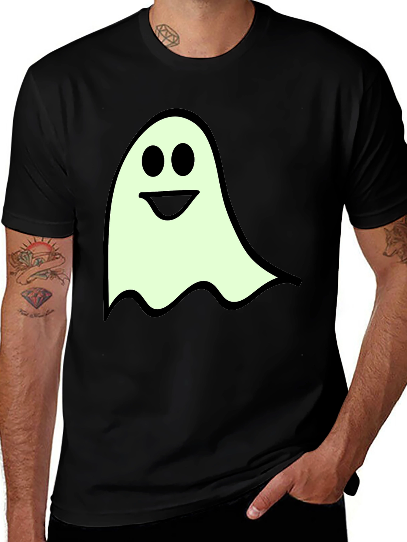 Spooky Season Ghost Graphic Tee - Black