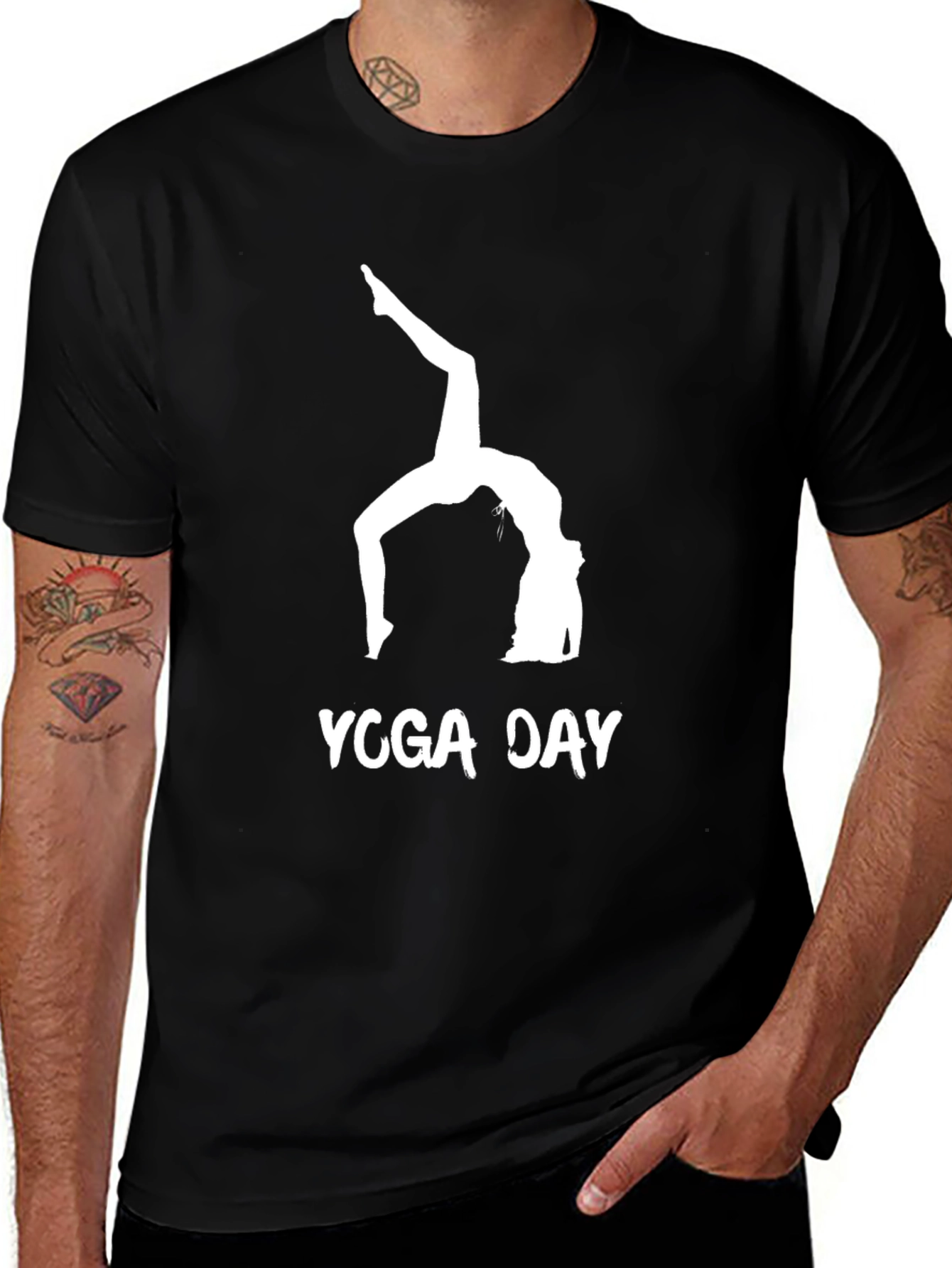 Variant 18 of Yoga Day Graphic Tee - Black Cotton Comfort