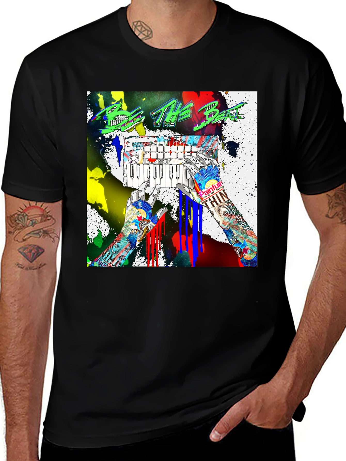 Variant 11 of Colorful Keys Tee: Expressive Music Inspired Design