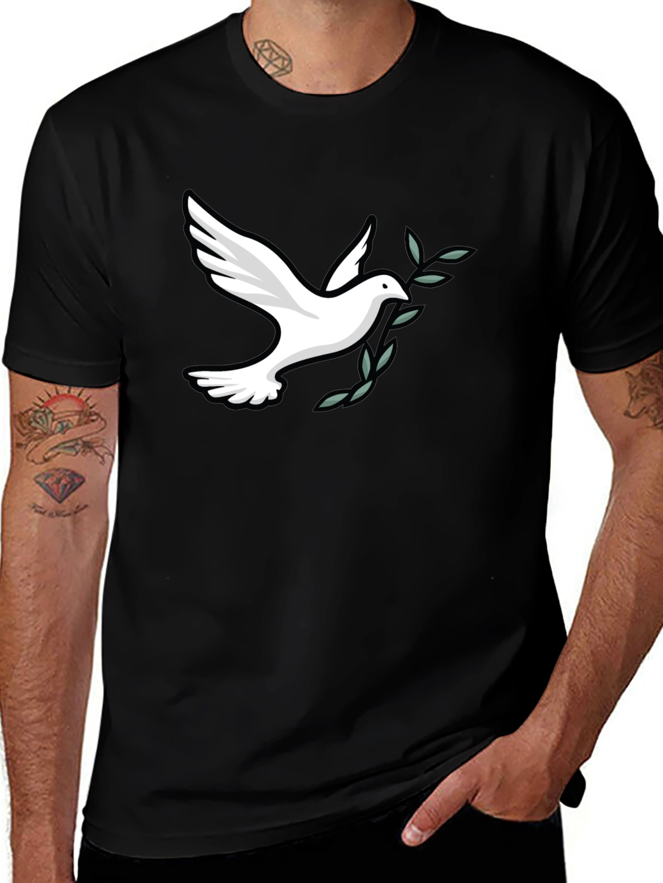 Variant 7 of Peace Dove Graphic Tee - Soft Black Cotton Blend