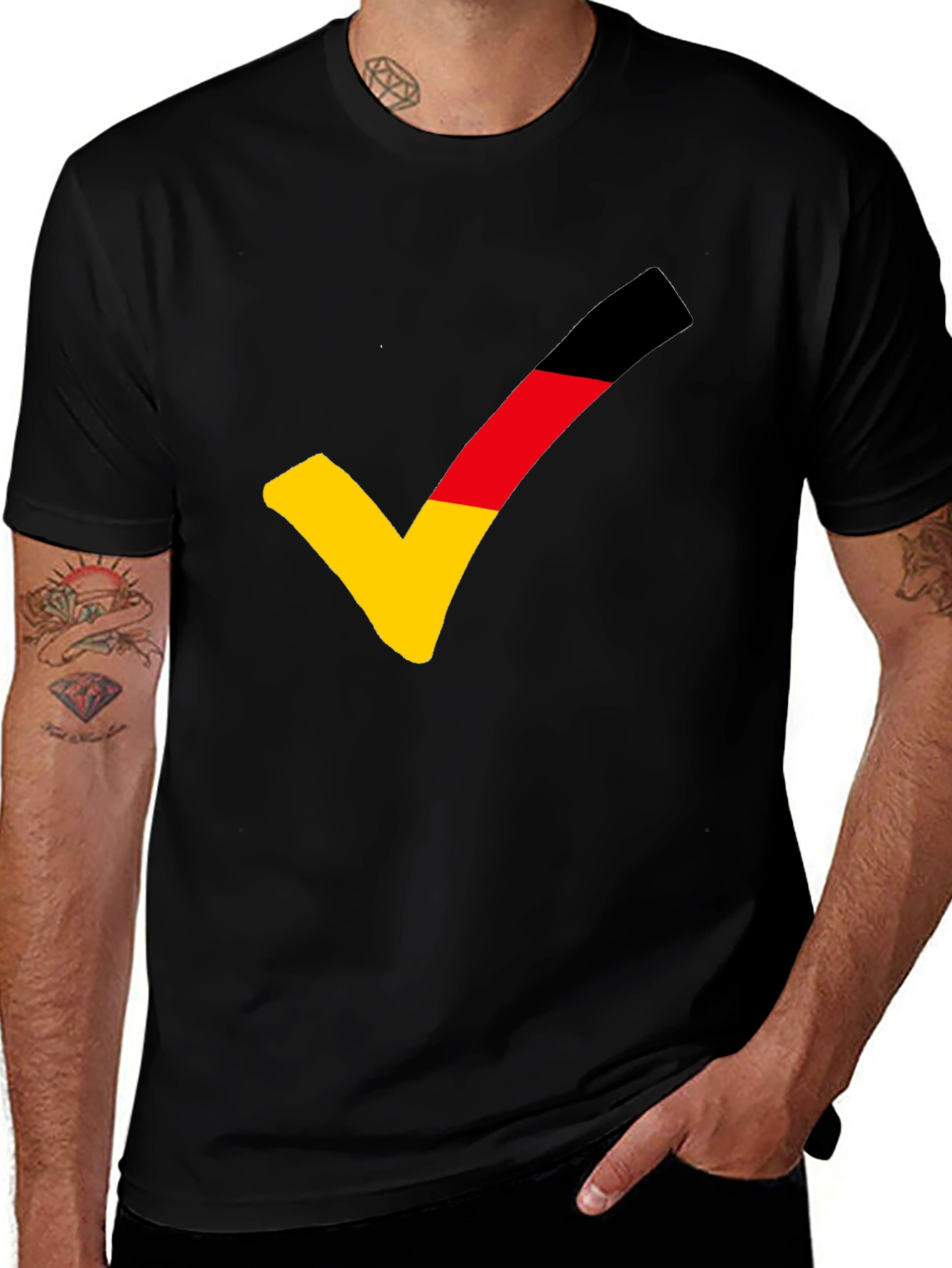 German Flag Checkmark T-Shirt - Black Casual Tee
