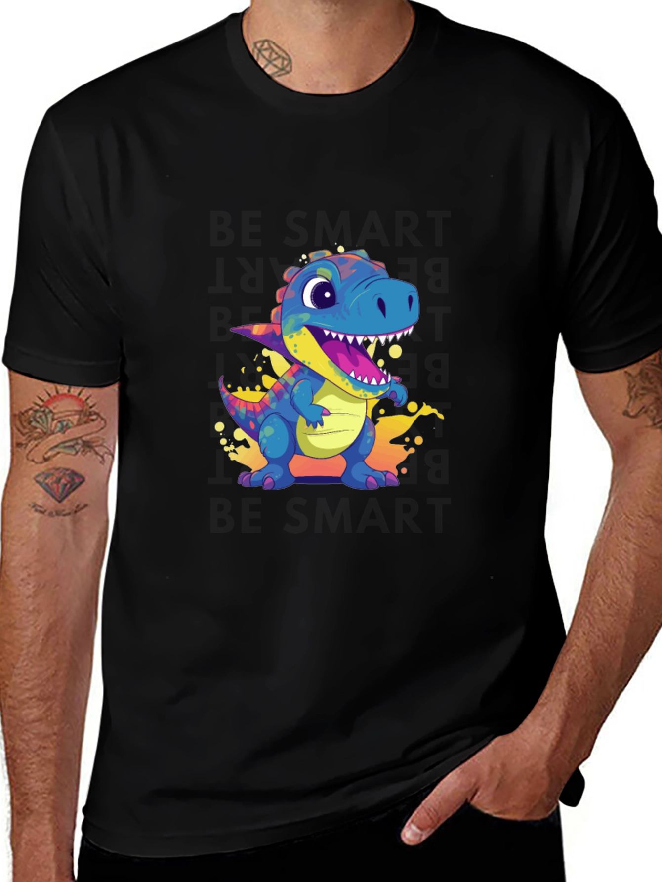 Variant 4 of Cartoon Dinosaur Black T-Shirt