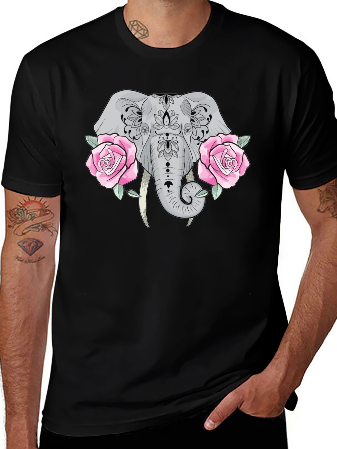 Variant 27 of Elephant & Roses Graphic Black T-Shirt
