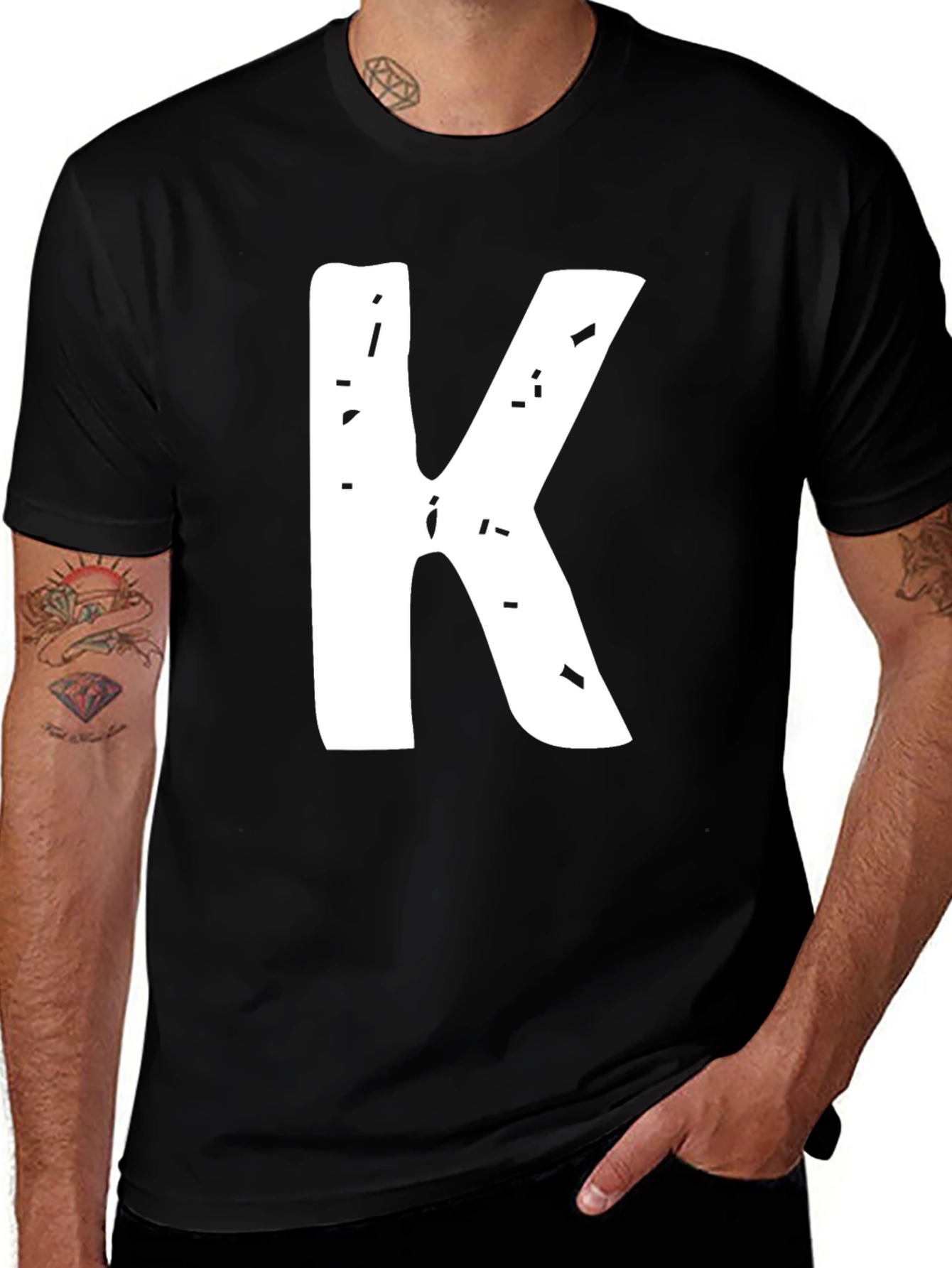 Letter K Black T-Shirt - Distressed Graphic Tee