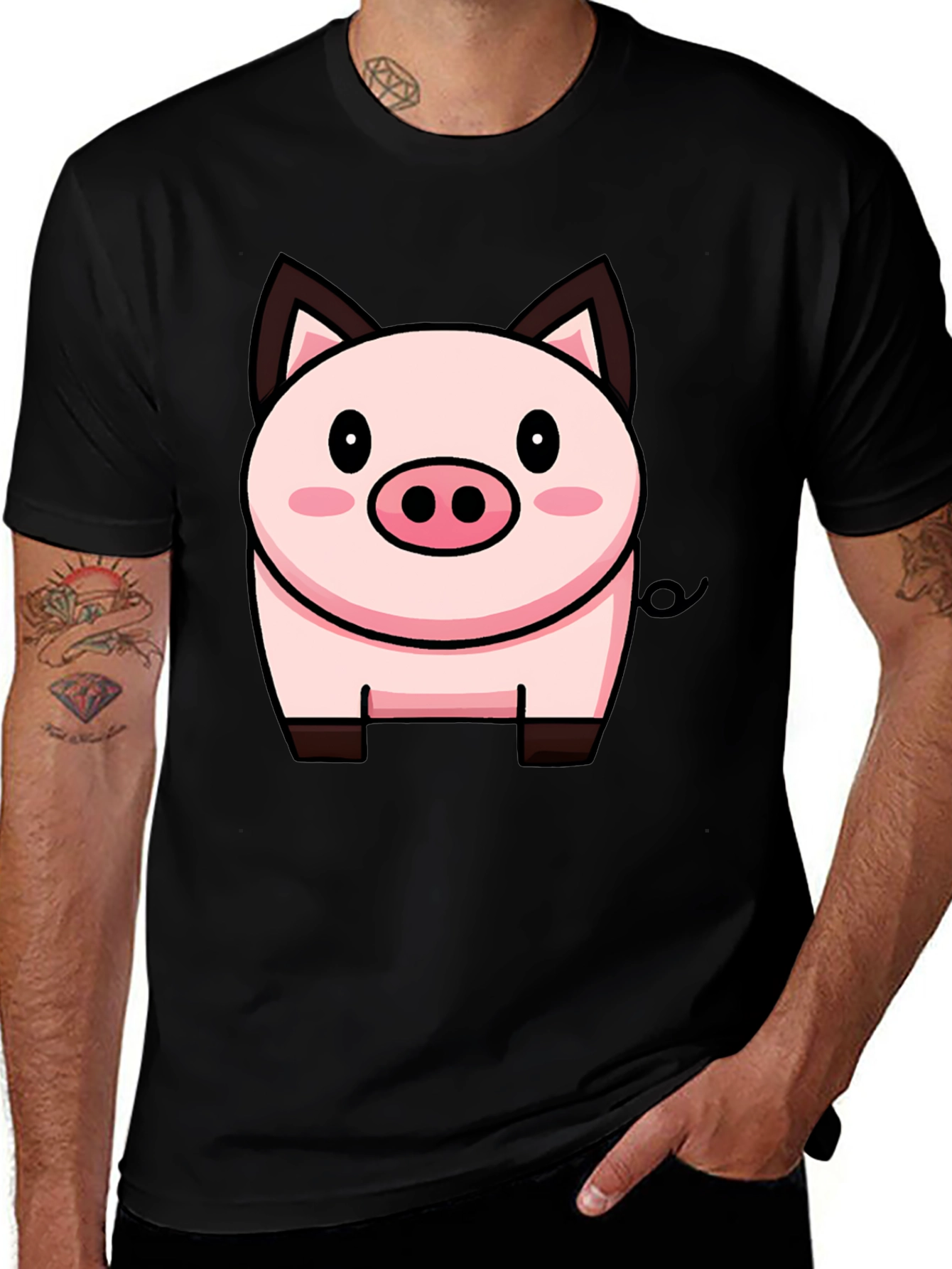 Variant 27 of Cute Pig Graphic Black T-Shirt