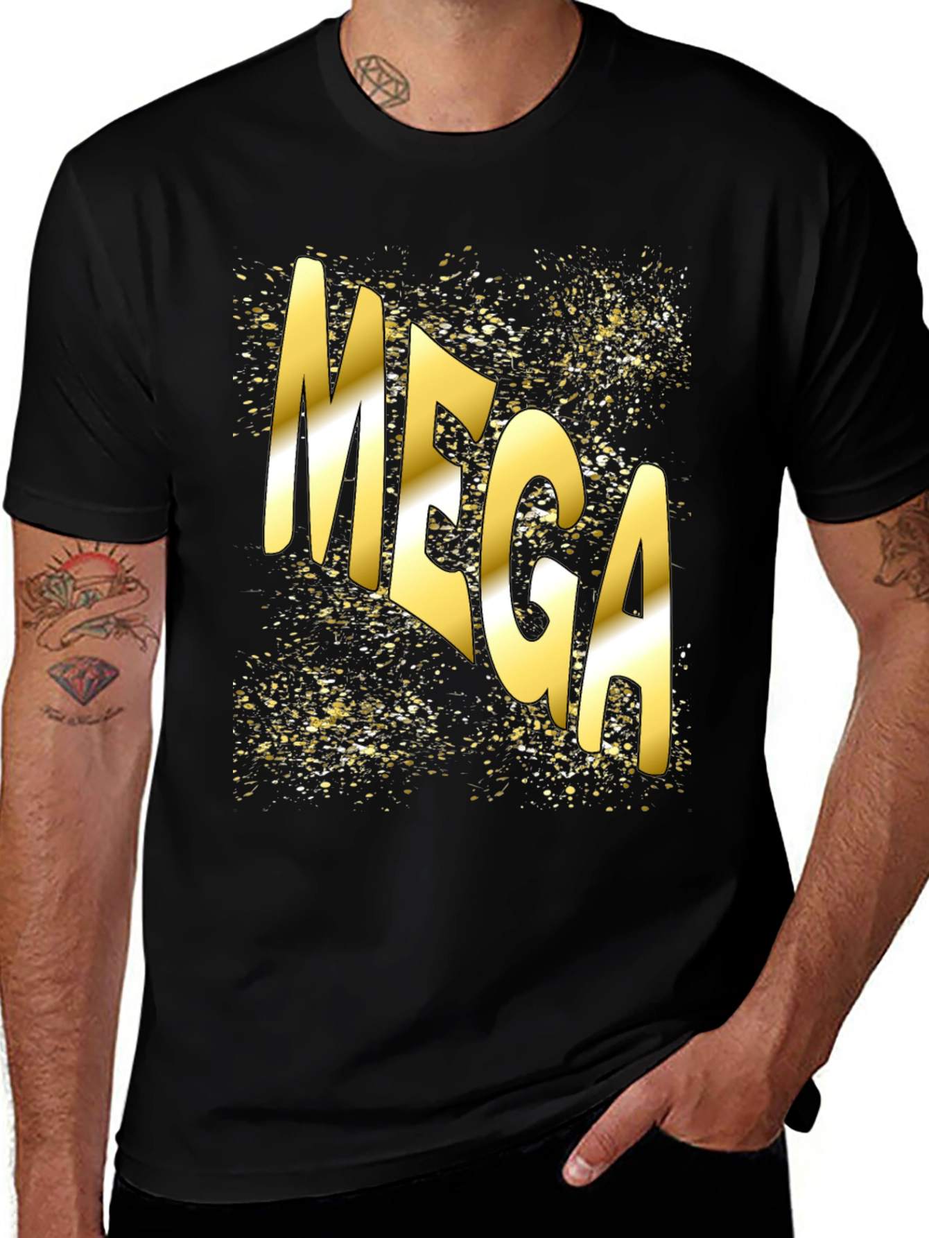 Variant 4 of Mega Gold Print Black T-Shirt