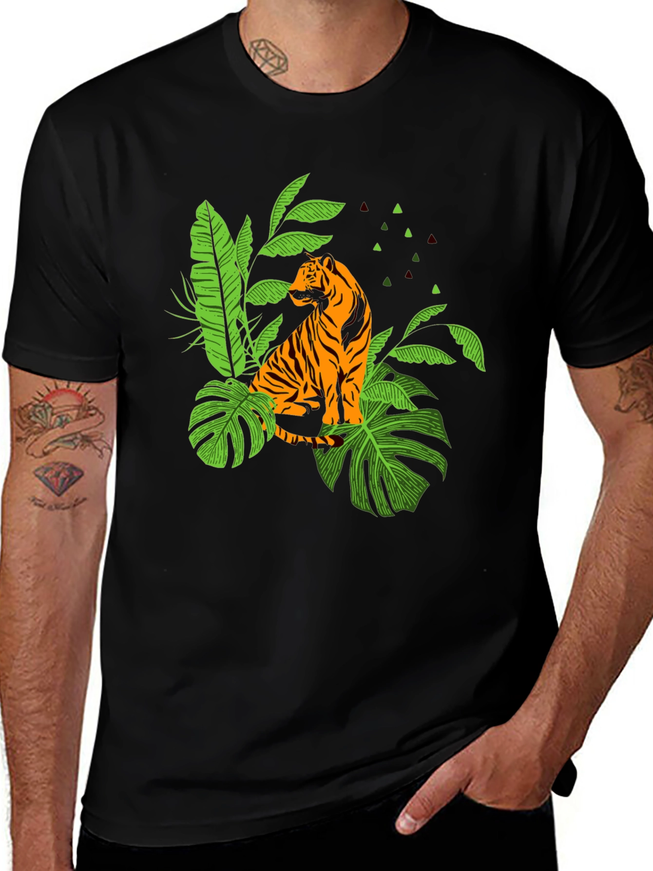Variant 6 of Jungle Tiger Graphic Tee - Black Cotton T-Shirt