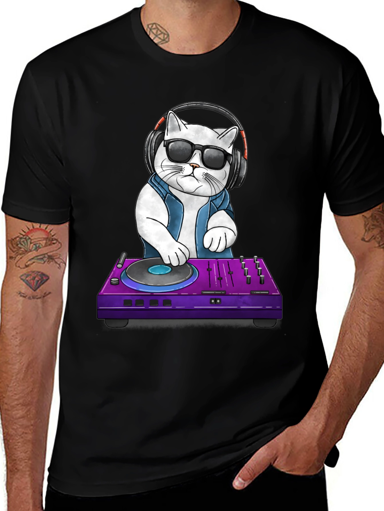 DJ Cat Graphic Tee - Cool Cat on the Decks!