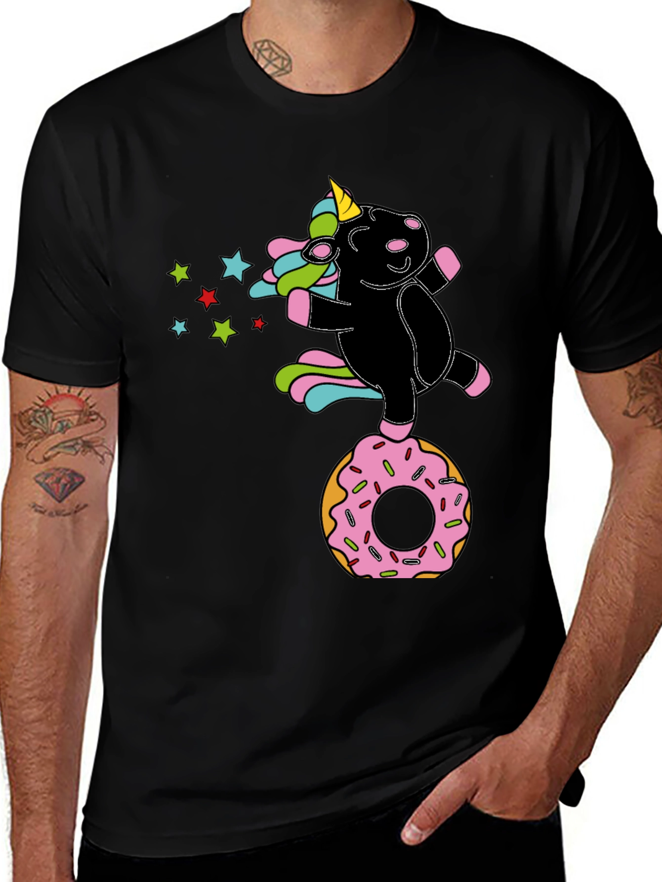 Variant 9 of Unicorn Donut Black T-Shirt Fun Design