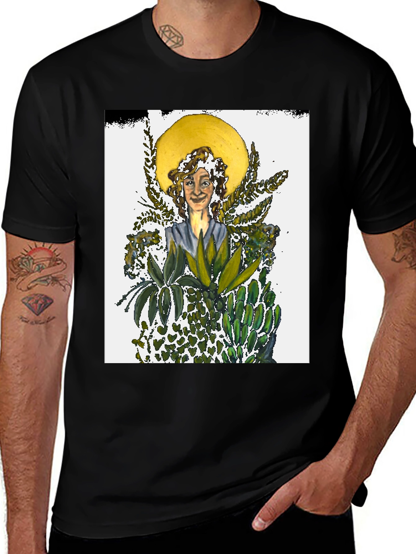 Variant 8 of Botanical Portrait Black Tee - Whimsical Nature Art
