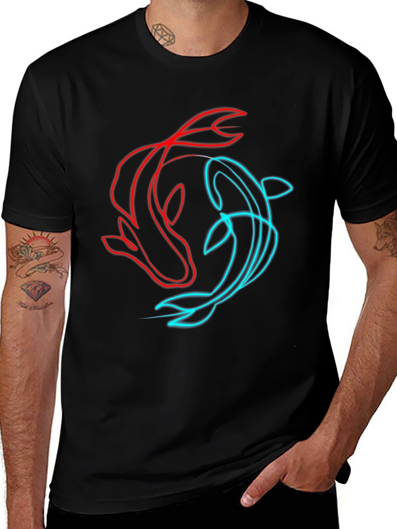 Variant 28 of Koi Fish Graphic Tee - Red & Blue Neon Style