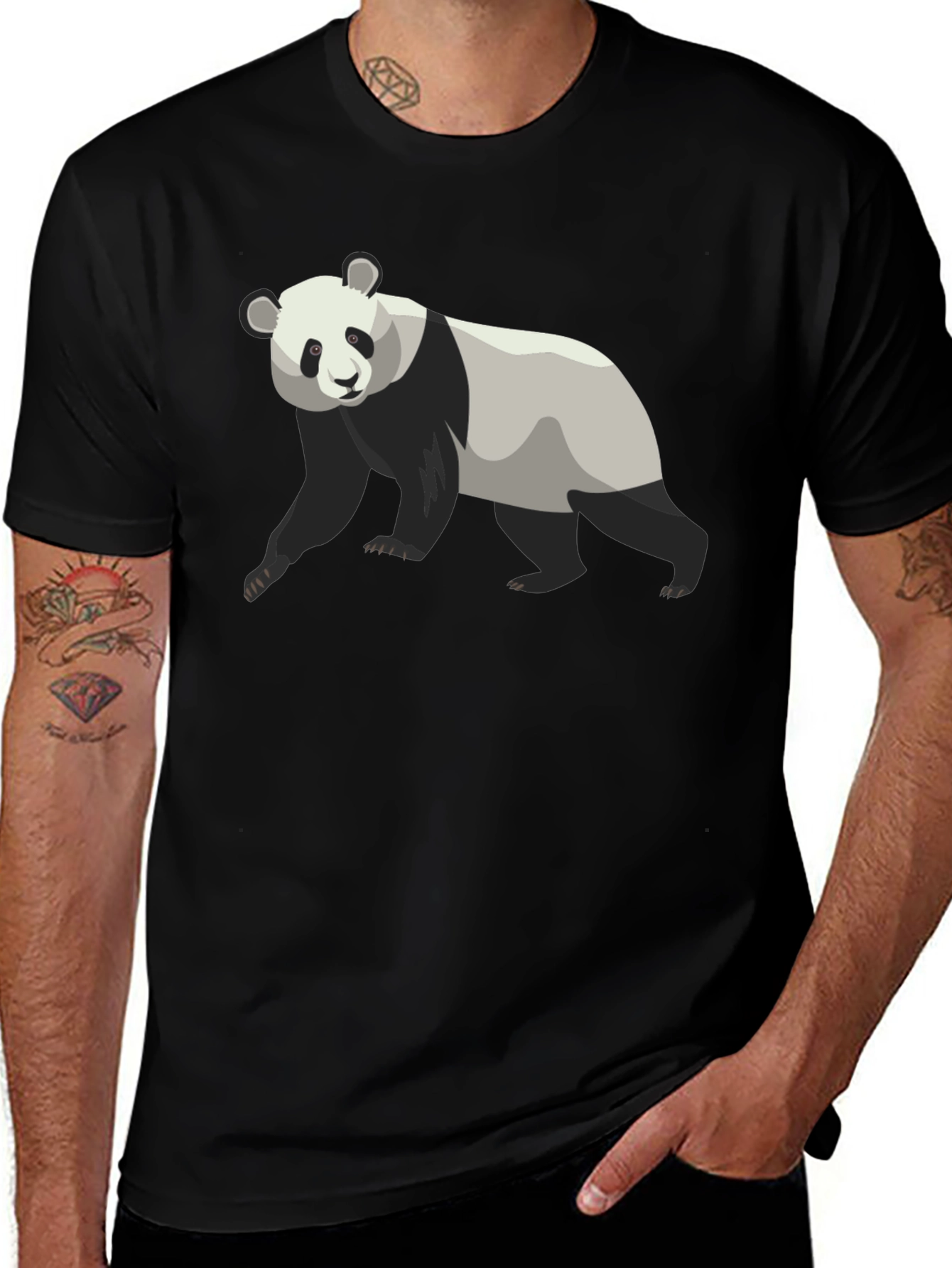 Variant 8 of Panda Bear Graphic Tee - Black Cotton T-Shirt