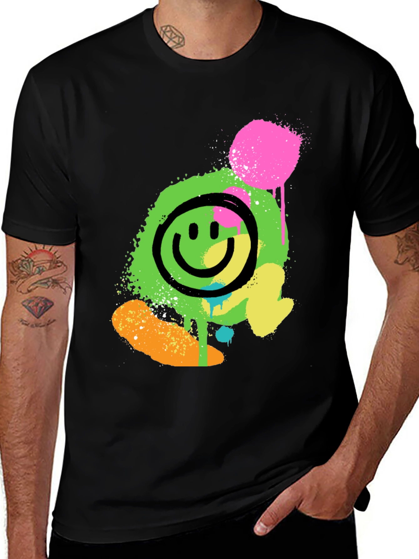 Variant 29 of Neon Smiley Graphic Print Black T-Shirt