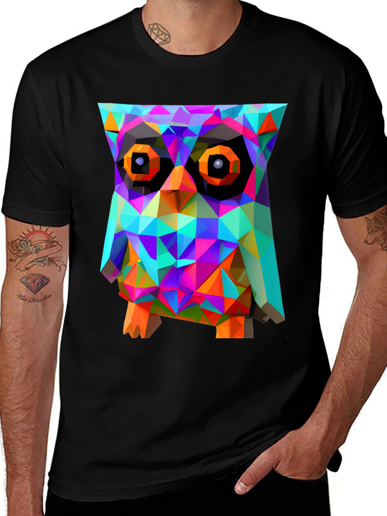 Variant 13 of Geometric Owl Graphic Print T-Shirt - Black