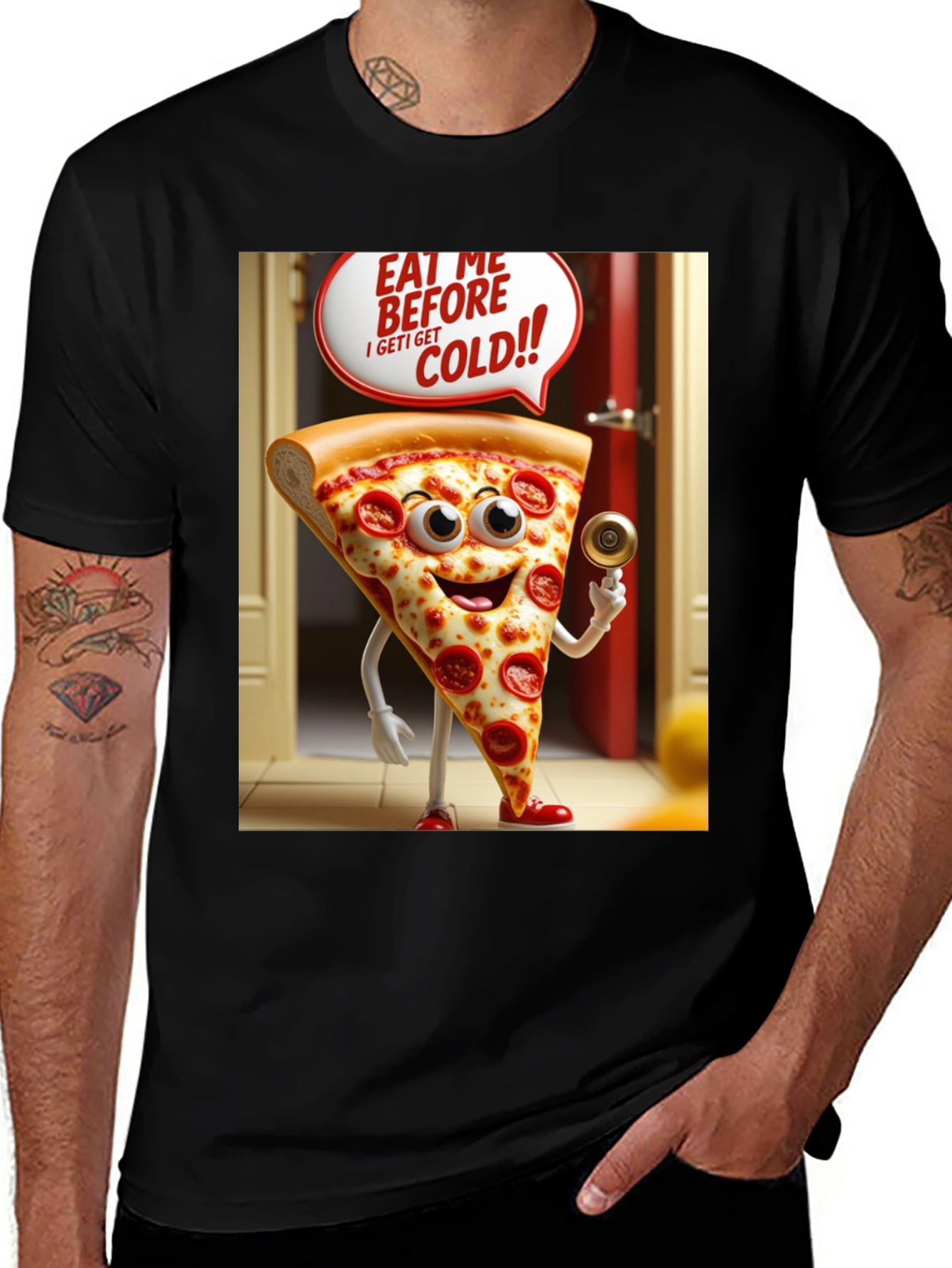 Variant 29 of Pizza Slice Cartoon Black T-Shirt