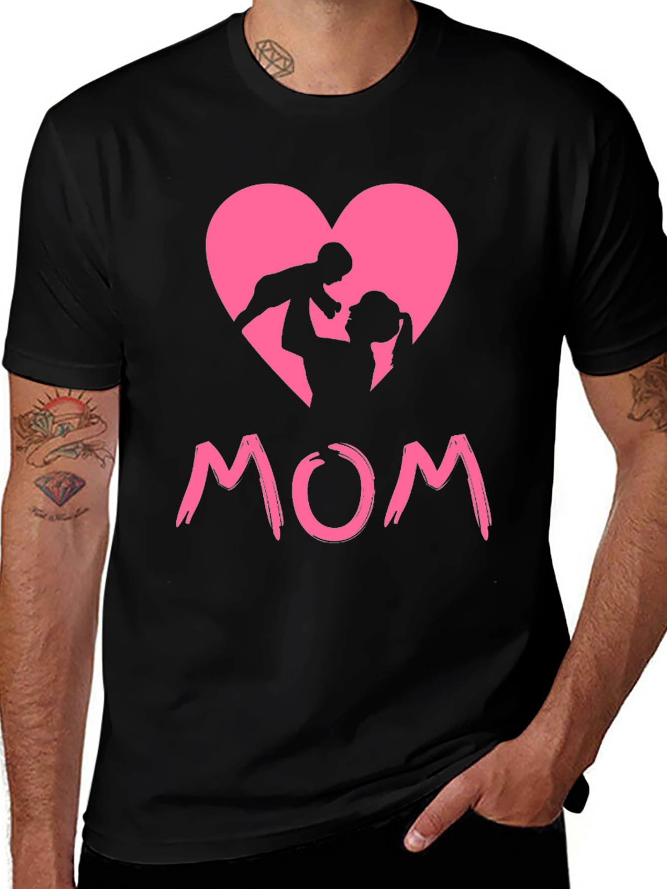 Mom & Baby Heart Graphic Black T-Shirt