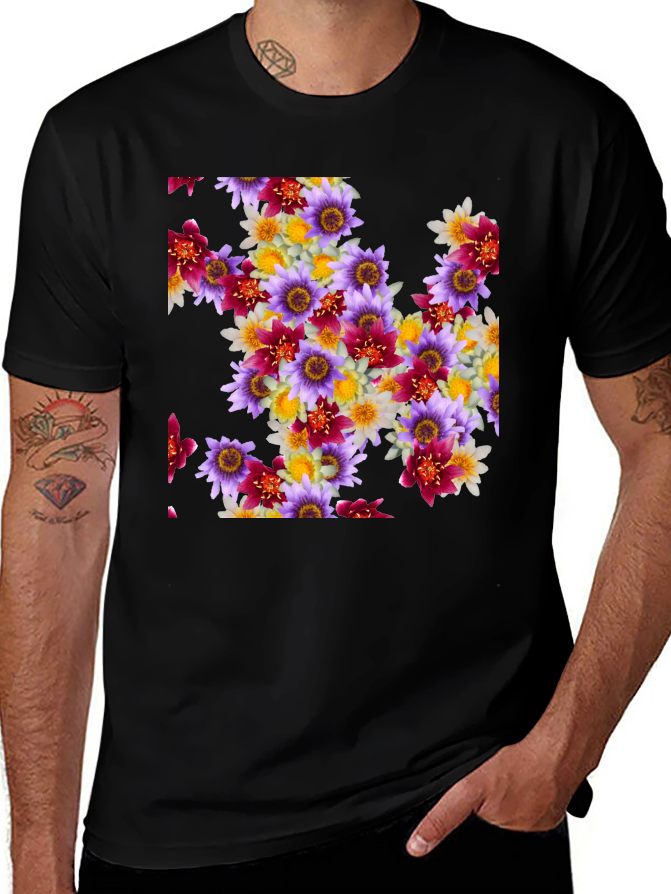 Variant 11 of Floral Print Black T-Shirt