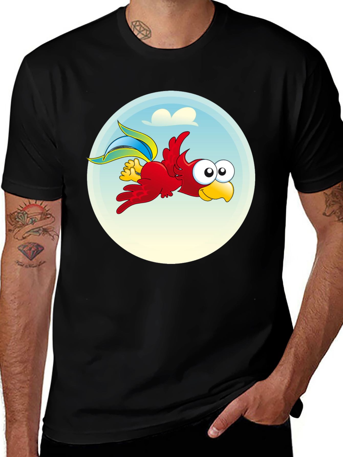 Variant 21 of Cartoon Bird Graphic Black T-Shirt
