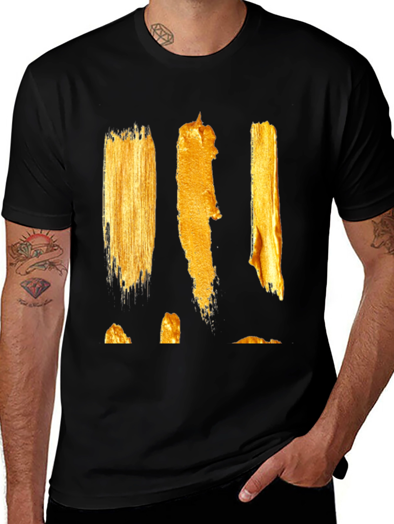 Abstract Gold Paint Stroke Graphic Tee