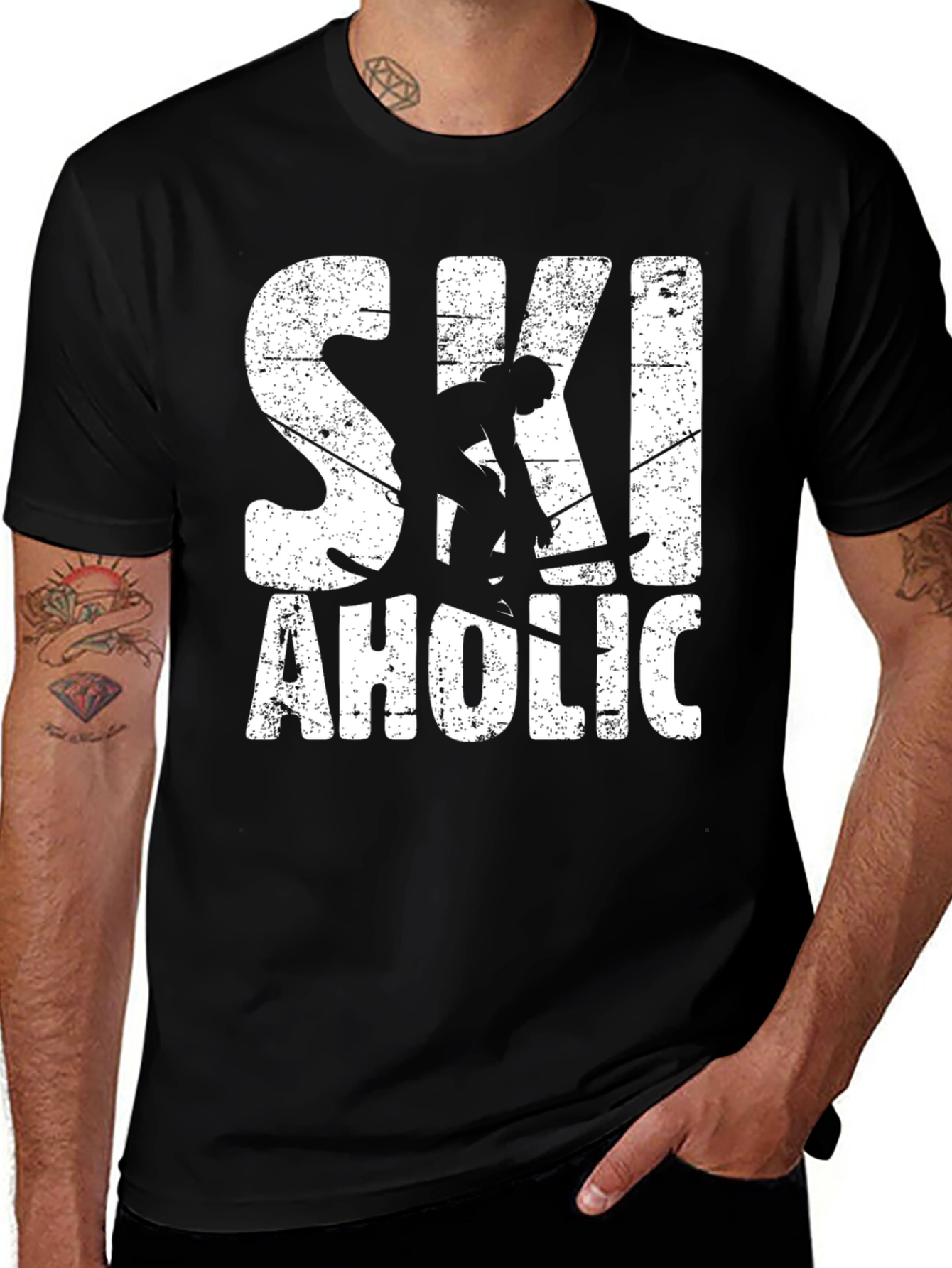 Variant 17 of Ski-aholic Black Graphic T-Shirt
