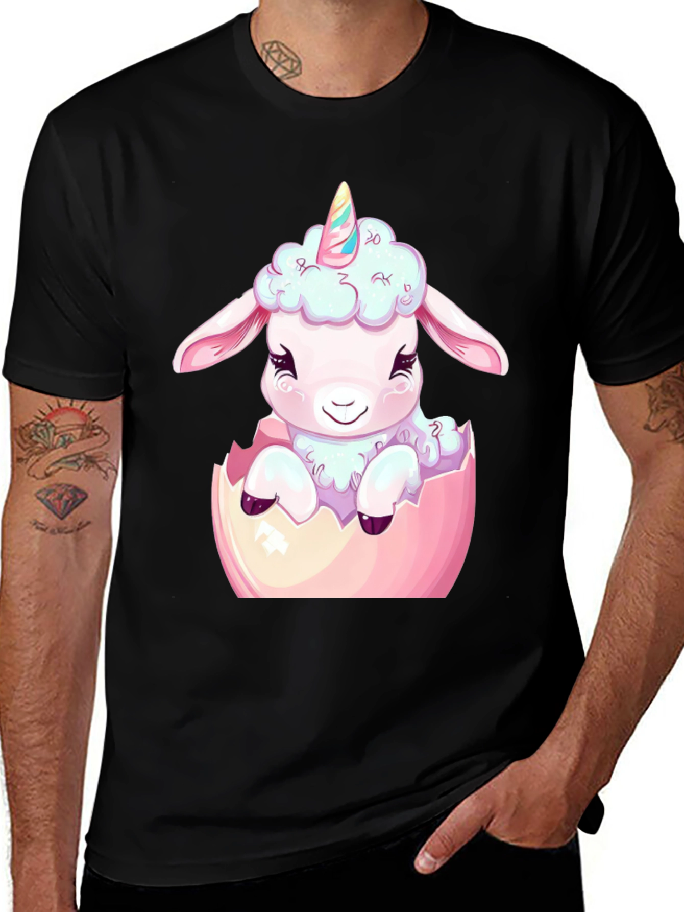 Variant 14 of Cute Unicorn Lamb in Egg Black T-Shirt