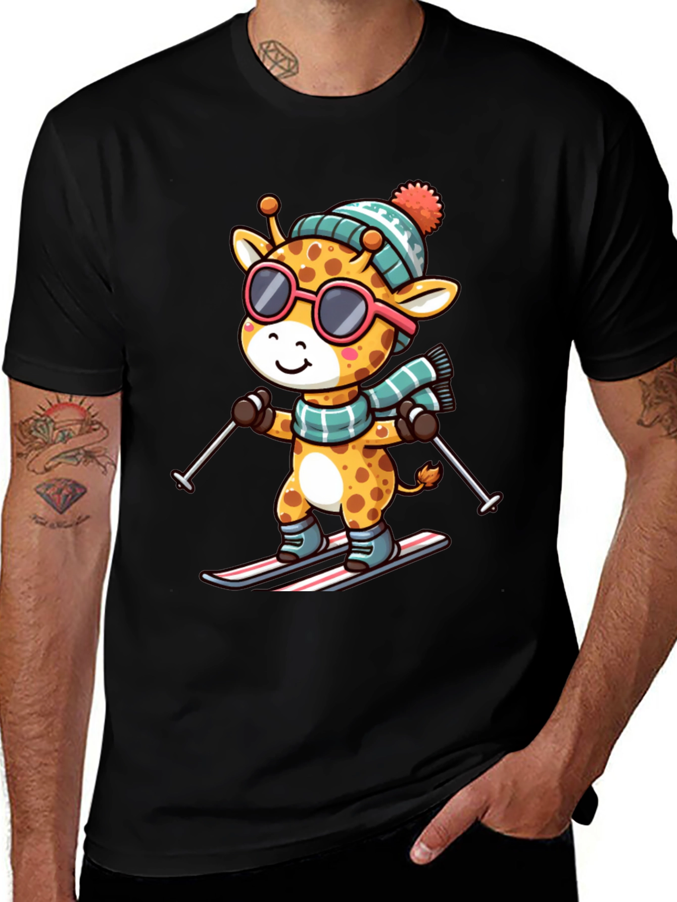 Variant 6 of Giraffe Skiing T-Shirt - Fun Winter Apparel