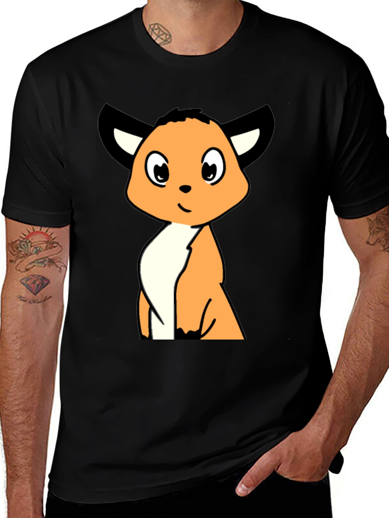 Variant 3 of Cartoon Fox Graphic Tee - Black Casual T-Shirt
