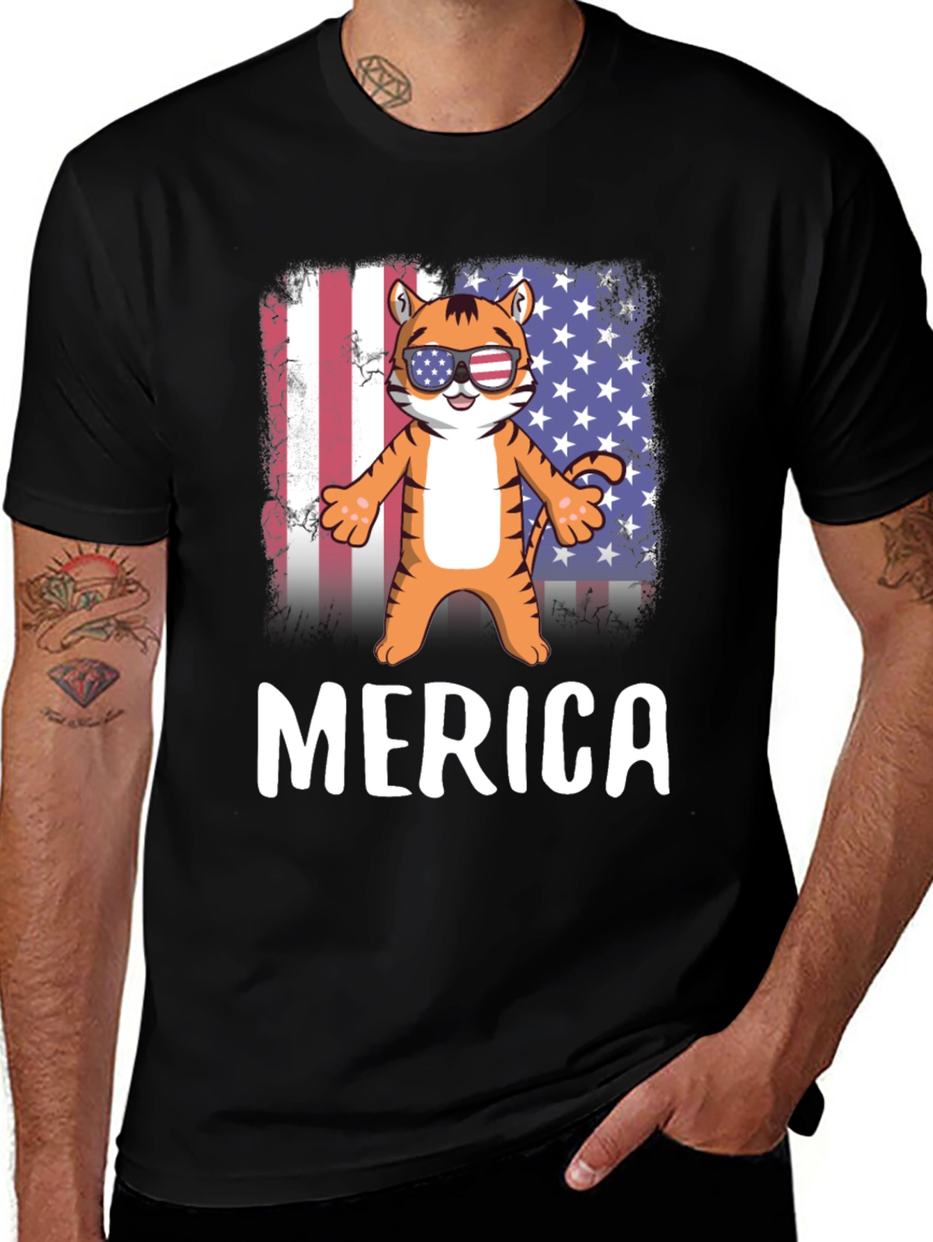 Variant 24 of Patriotic Tiger Graphic T-Shirt - 'Merica Pride
